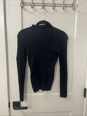 Babaton Aritzia Black Ribbed Mock Neck Sweater Top